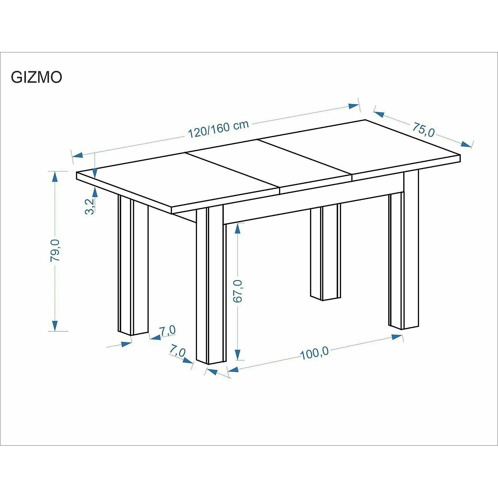Masa extensibila GIZMO, casmir, PAL laminat, 120/160x75x79 cm