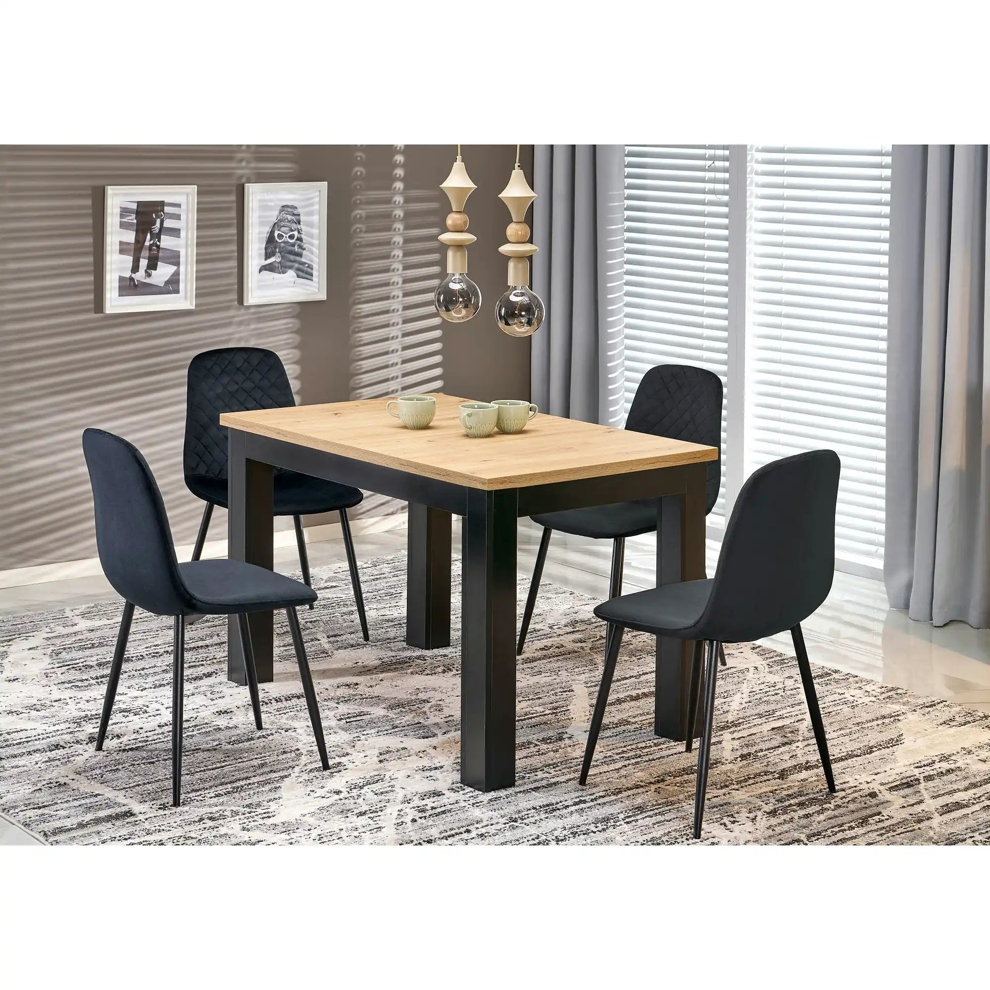 Masa extensibila GIZMO, stejar artisan/negru, PAL laminat, 120/160x75x79 cm