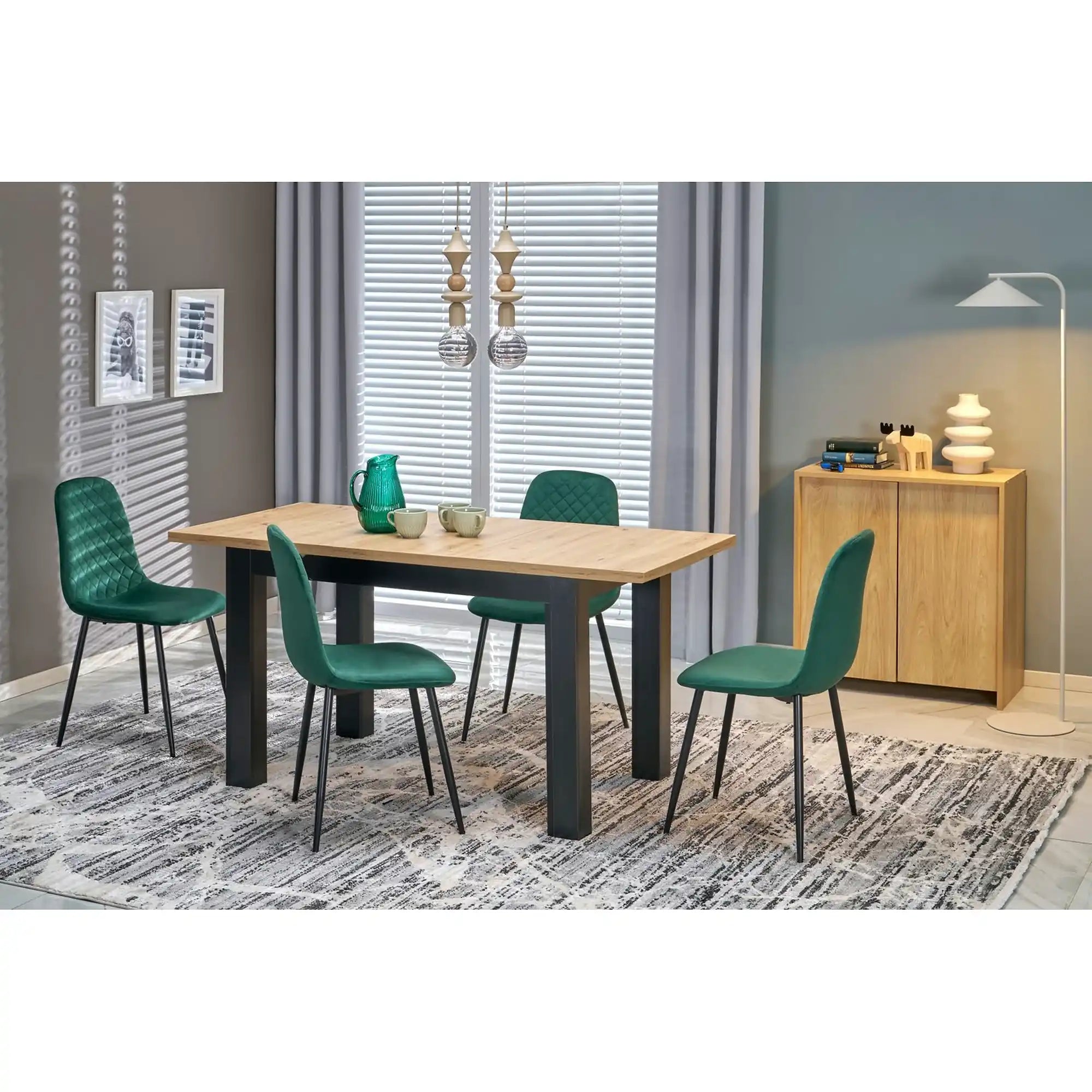 Masa extensibila GIZMO, stejar artisan/negru, PAL laminat, 120/160x75x79 cm