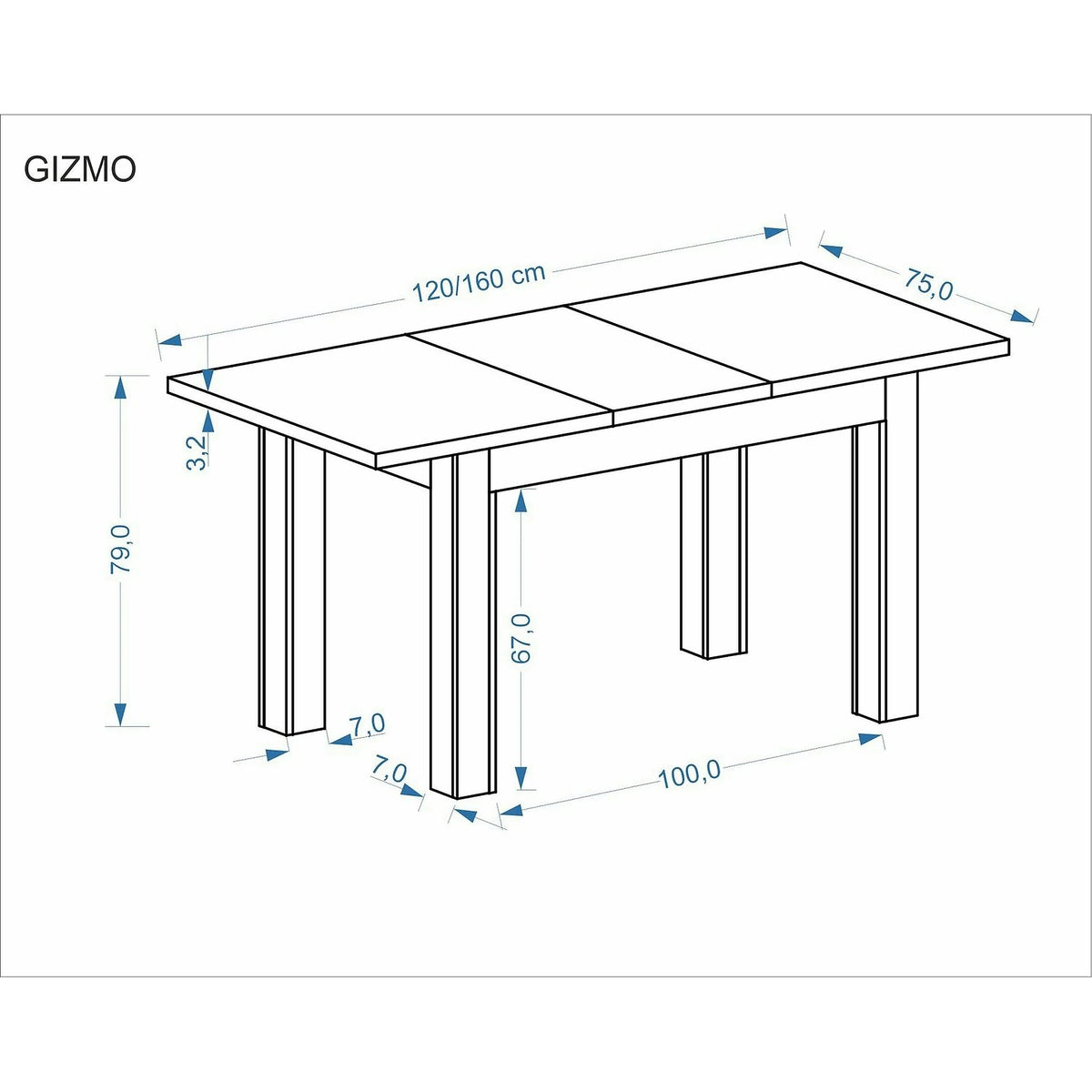 Masa extensibila GIZMO, stejar artisan/negru, PAL laminat, 120/160x75x79 cm