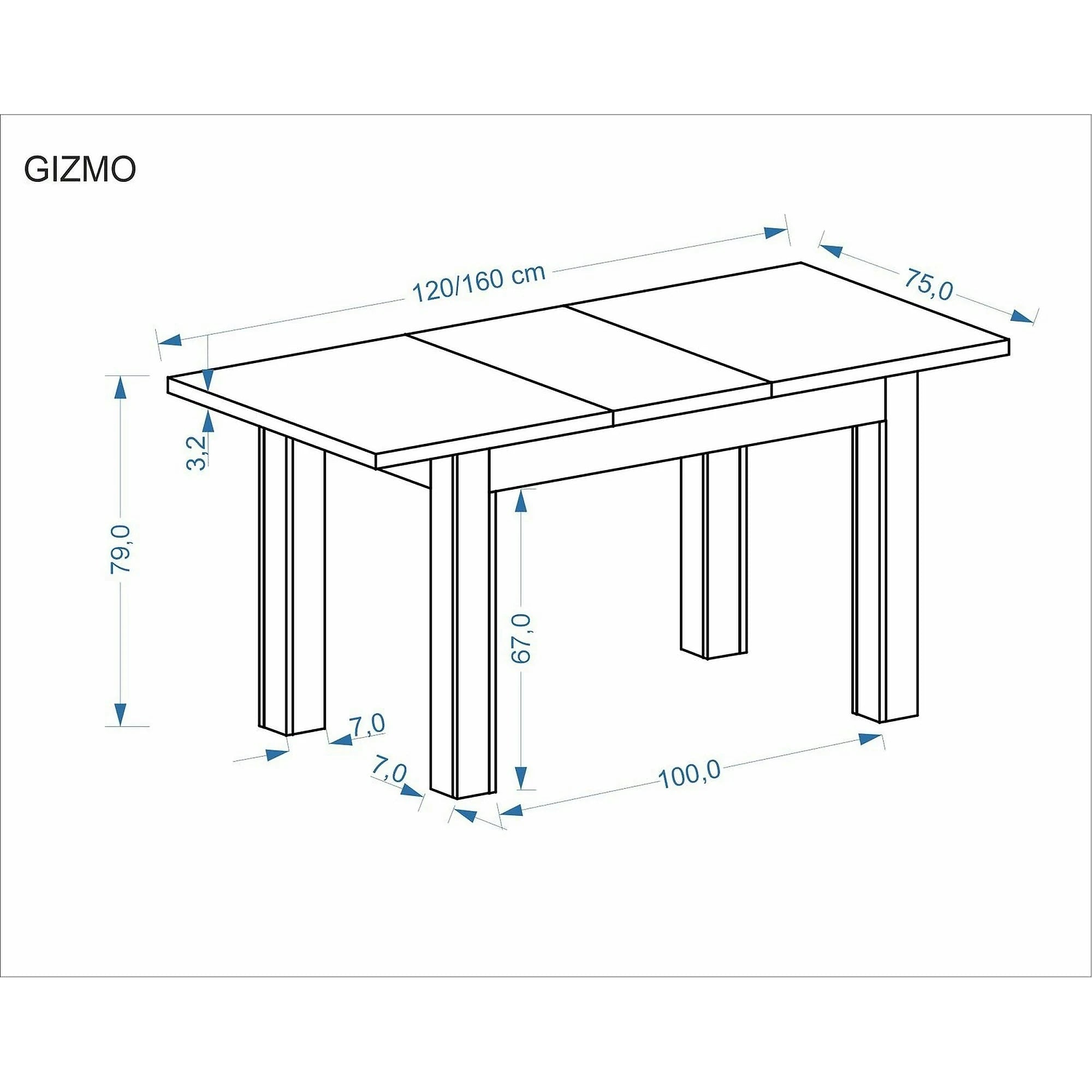 Masa extensibila GIZMO, stejar artisan/negru, PAL laminat, 120/160x75x79 cm