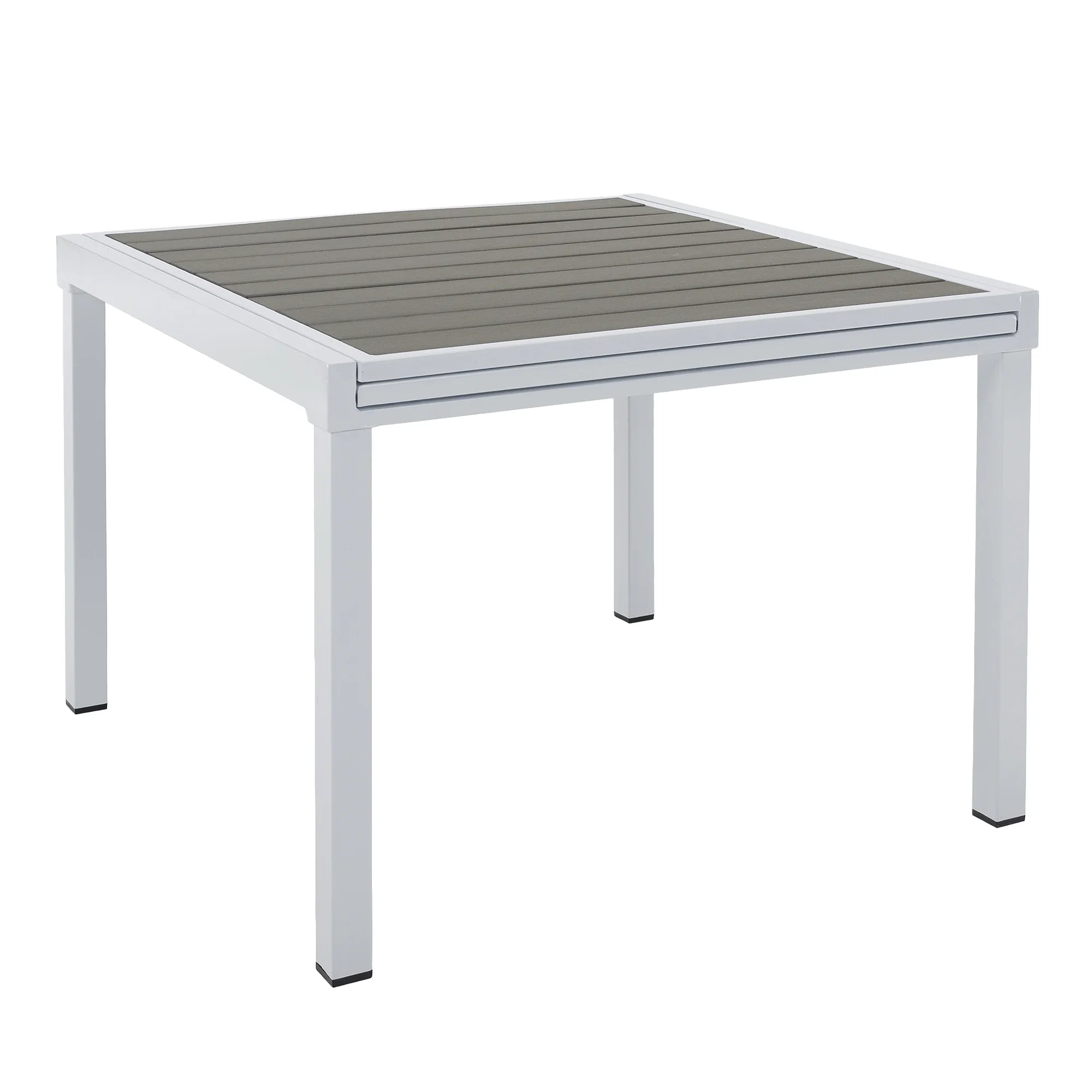 Masa extensibila gradina DORIO, alb/gri, otel/lemn, 100/200x100x75 cm