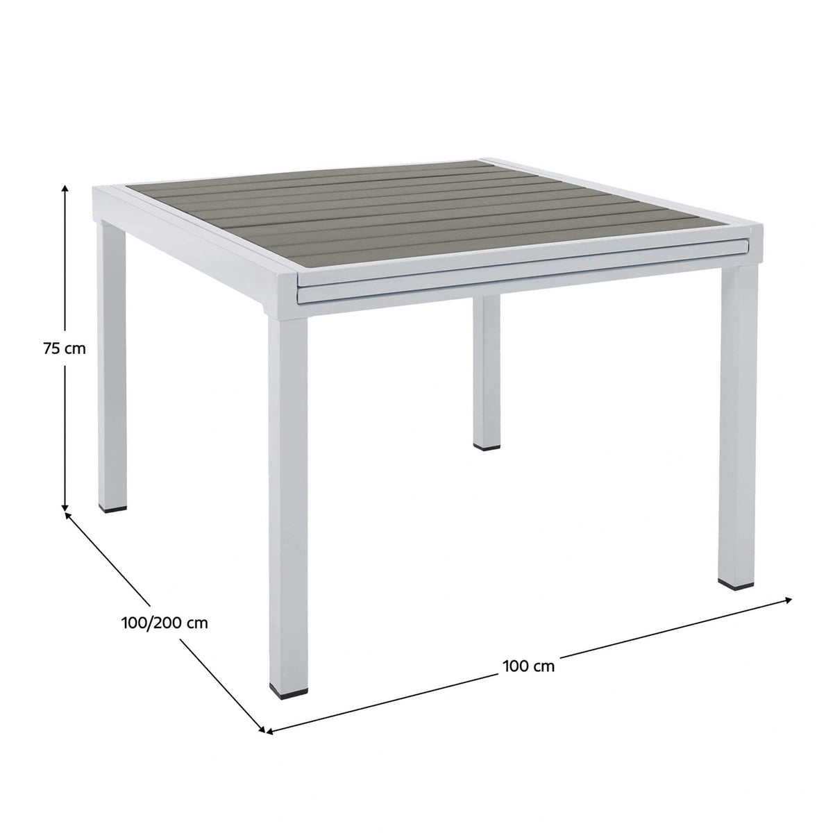 Masa extensibila gradina DORIO, alb/gri, otel/lemn, 100/200x100x75 cm