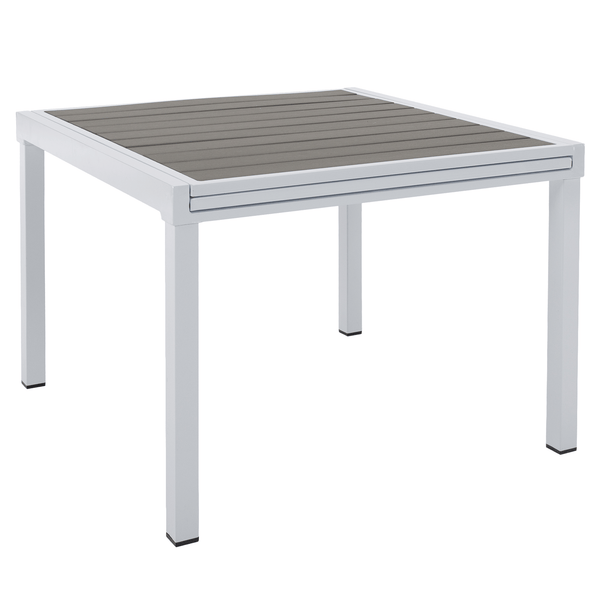 Masa extensibila gradina DORIO, alb/gri, otel/lemn, 100/200x100x75 cm
