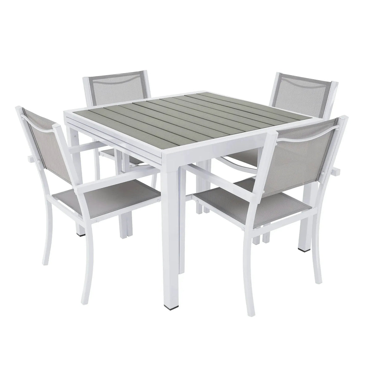 Masa extensibila gradina DORIO, alb/gri, otel/lemn, 100/200x100x75 cm