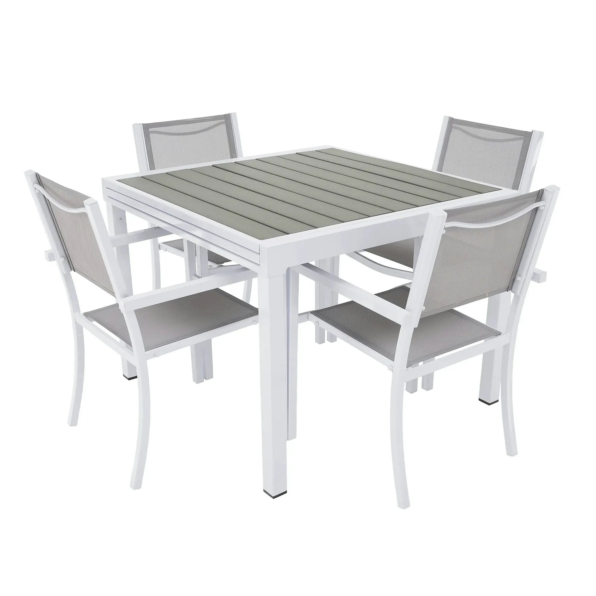 Masa extensibila gradina DORIO, alb/gri, otel/lemn, 100/200x100x75 cm