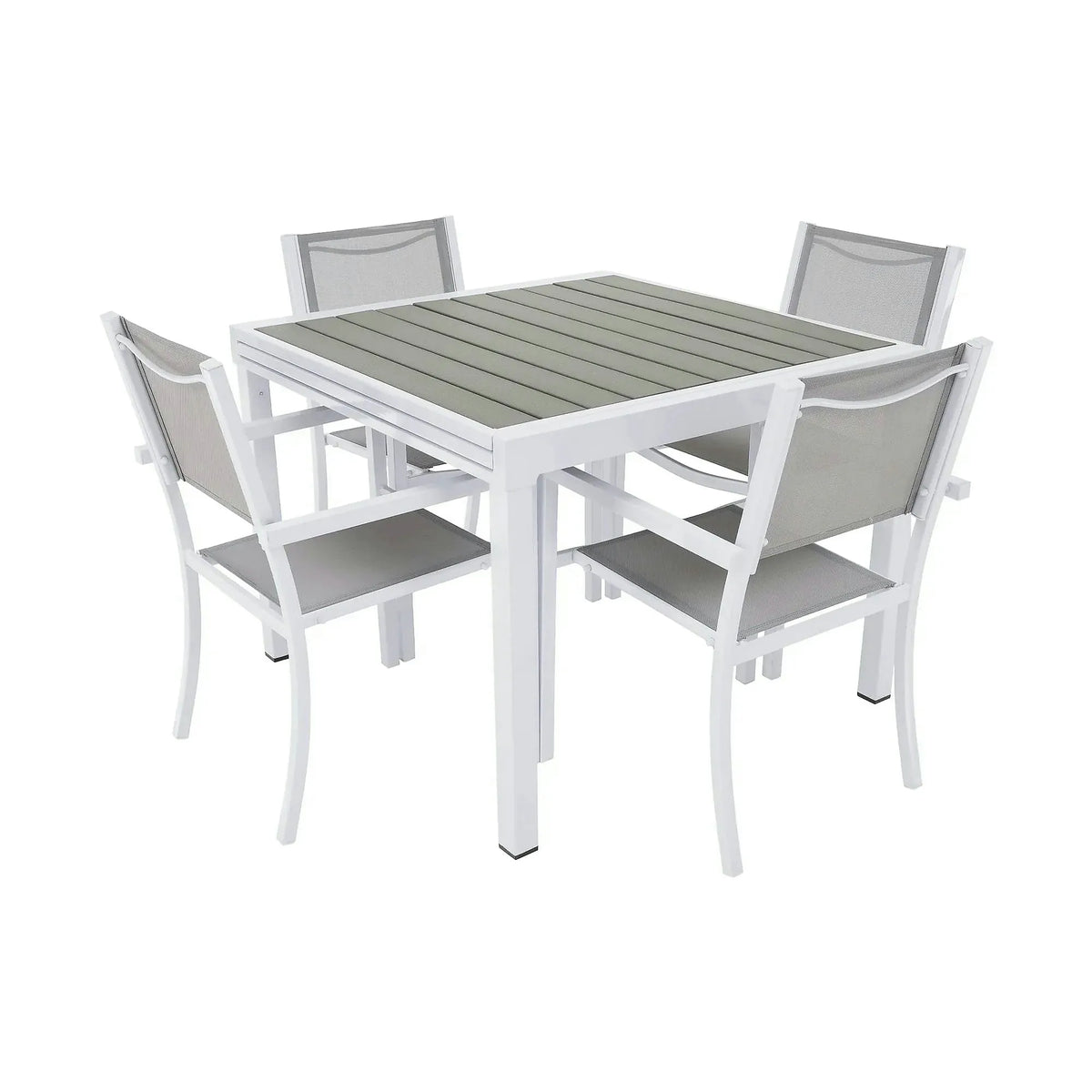 Masa extensibila gradina DORIO, alb/gri, otel/lemn, 100/200x100x75 cm