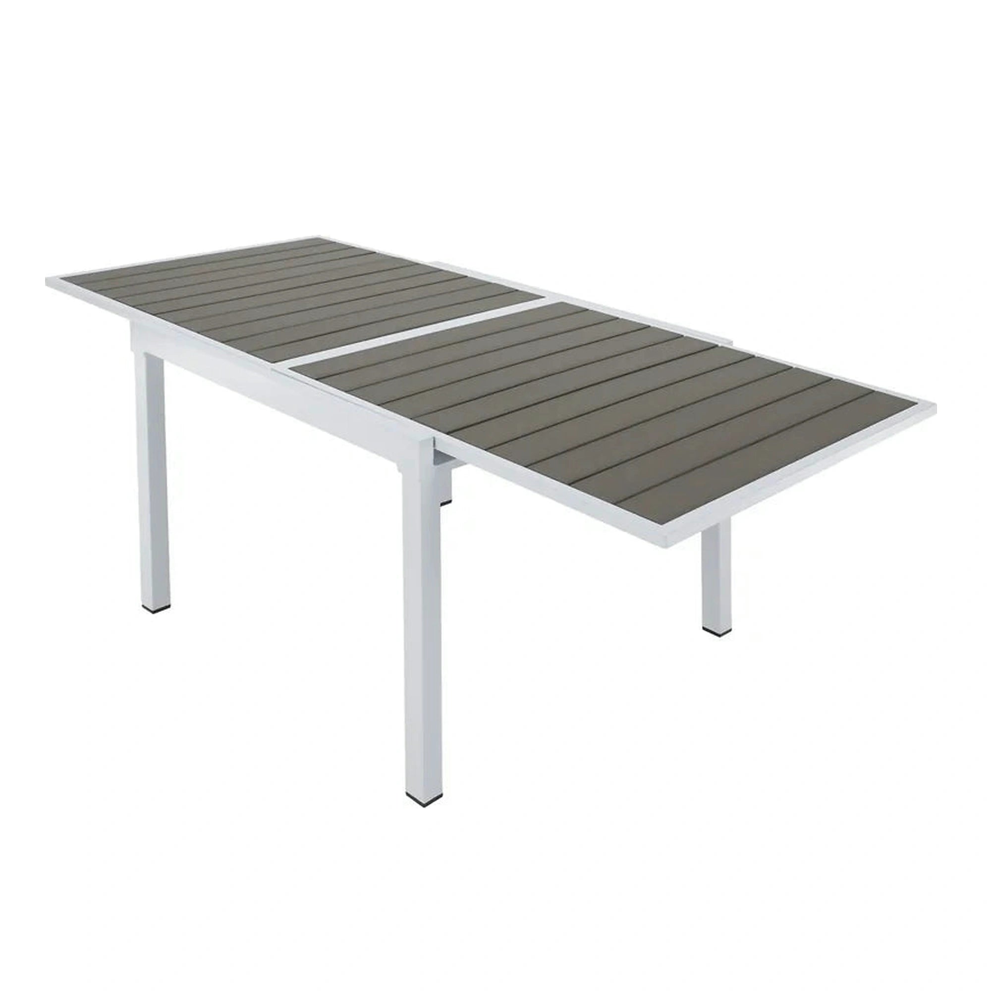 Masa extensibila gradina DORIO, alb/gri, otel/lemn, 100/200x100x75 cm