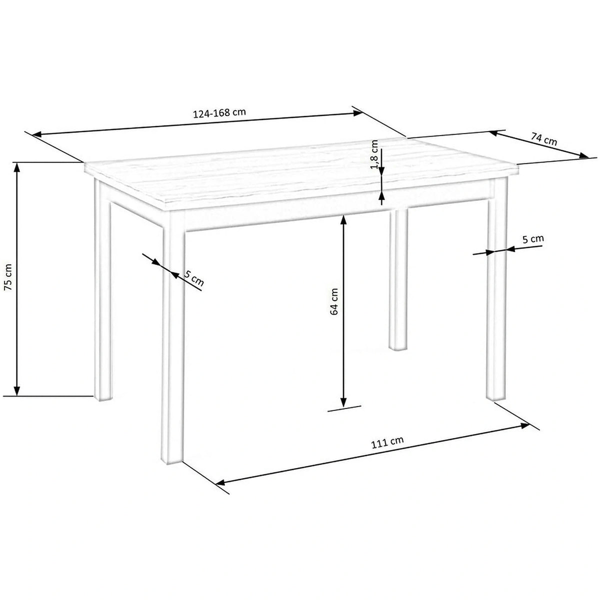 Masa extensibila GREG, stejar/negru, PAL, 124/168x74x75 cm