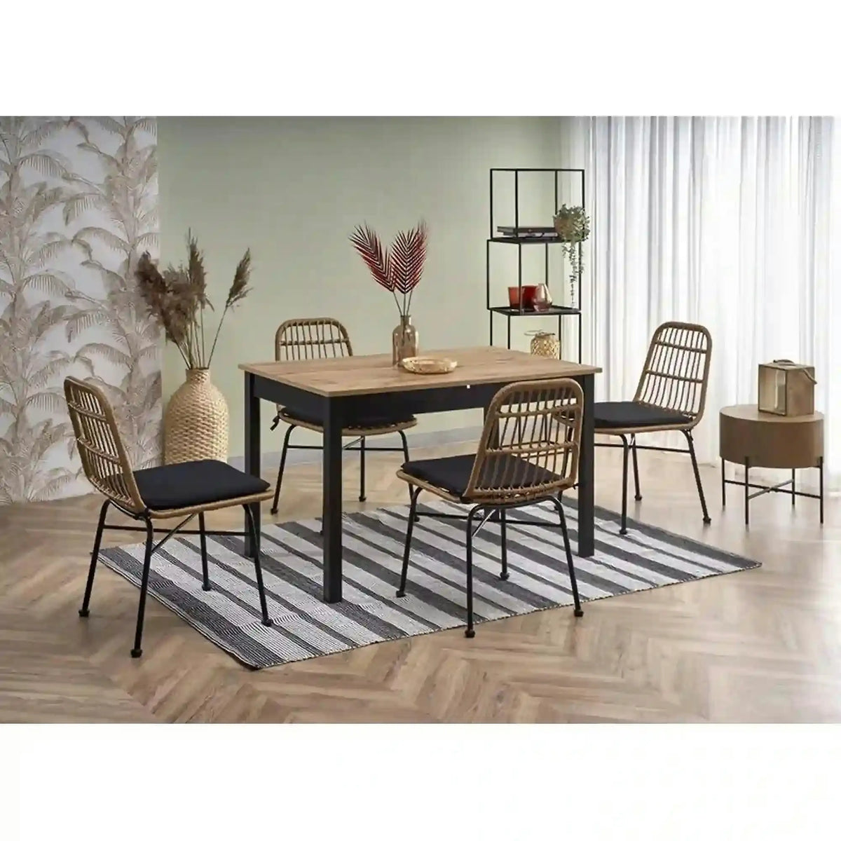 Masa extensibila GREG, stejar/negru, PAL, 124/168x74x75 cm
