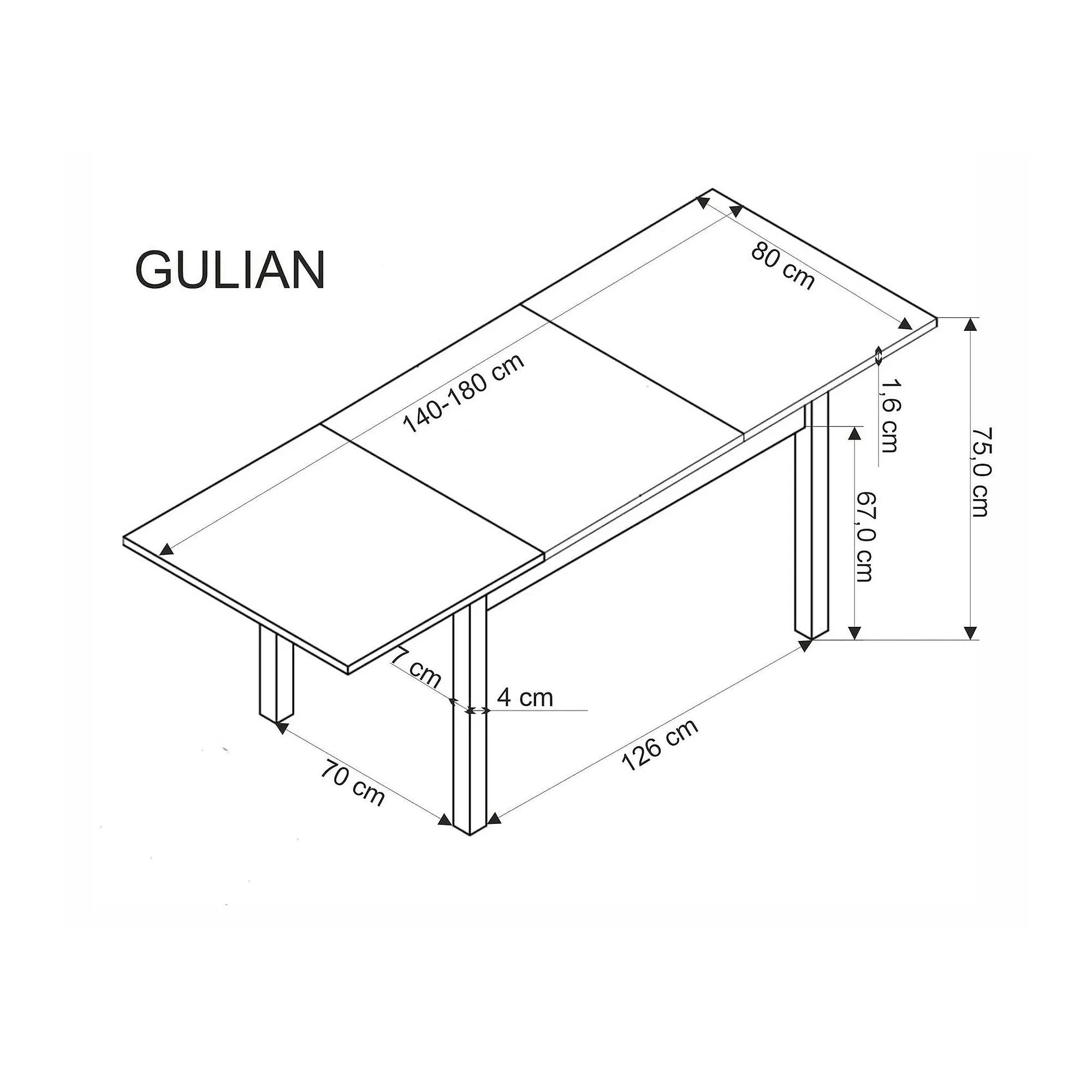 Masa extensibila GULIAN, stejar/negru, PAL laminat/lemn, 140/180x90x76 cm