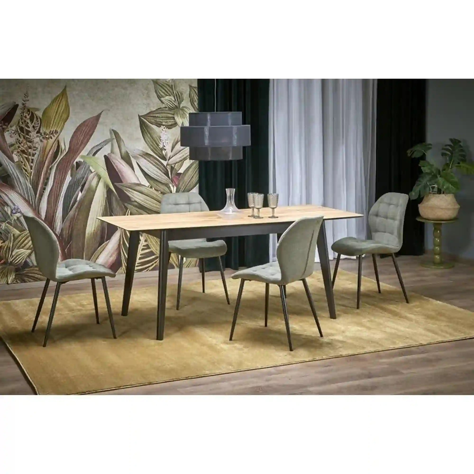 Masa extensibila GULIAN, stejar/negru, PAL laminat/lemn, 140/180x90x76 cm