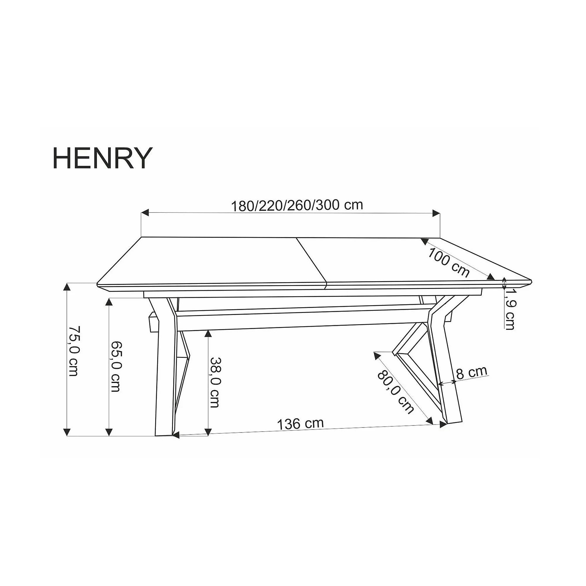 Masa extensibila HENRY, stejar/negru, furnir/metal, 180/300x100x75 cm
