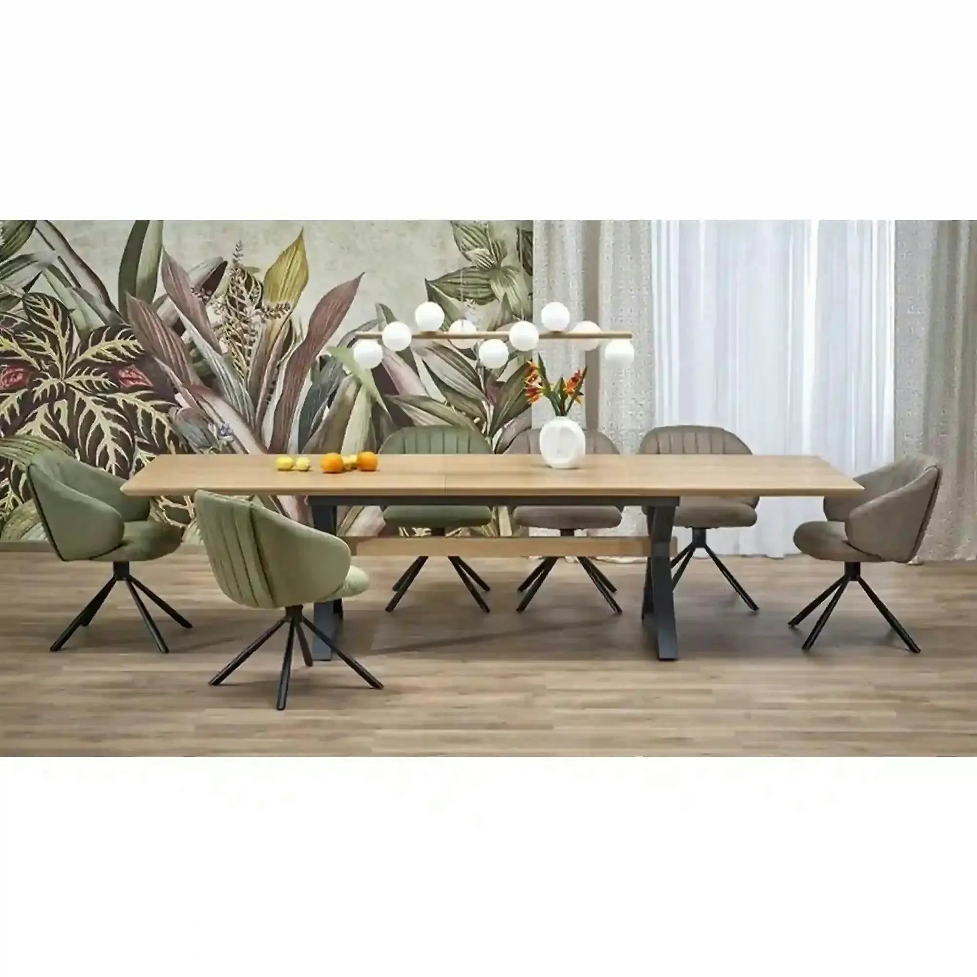 Masa extensibila HENRY, stejar/negru, furnir/metal, 180/300x100x75 cm