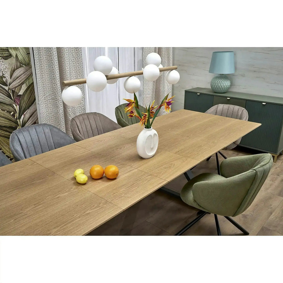 Masa extensibila HENRY, stejar/negru, furnir/metal, 180/300x100x75 cm