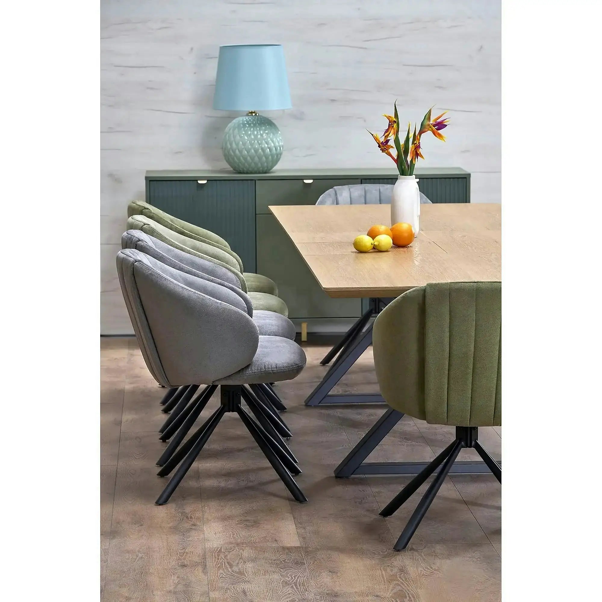 Masa extensibila HENRY, stejar/negru, furnir/metal, 180/300x100x75 cm