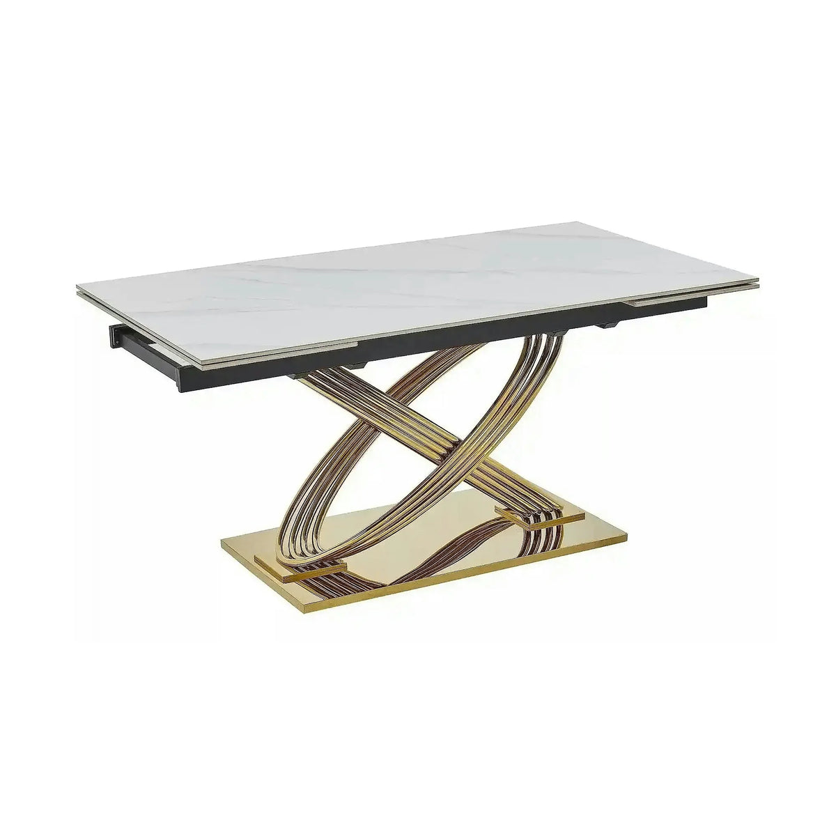 Masa extensibila HERMES II, alb cu efect de marmura/auriu, ceramica/metal, 160/240x90x75 cm