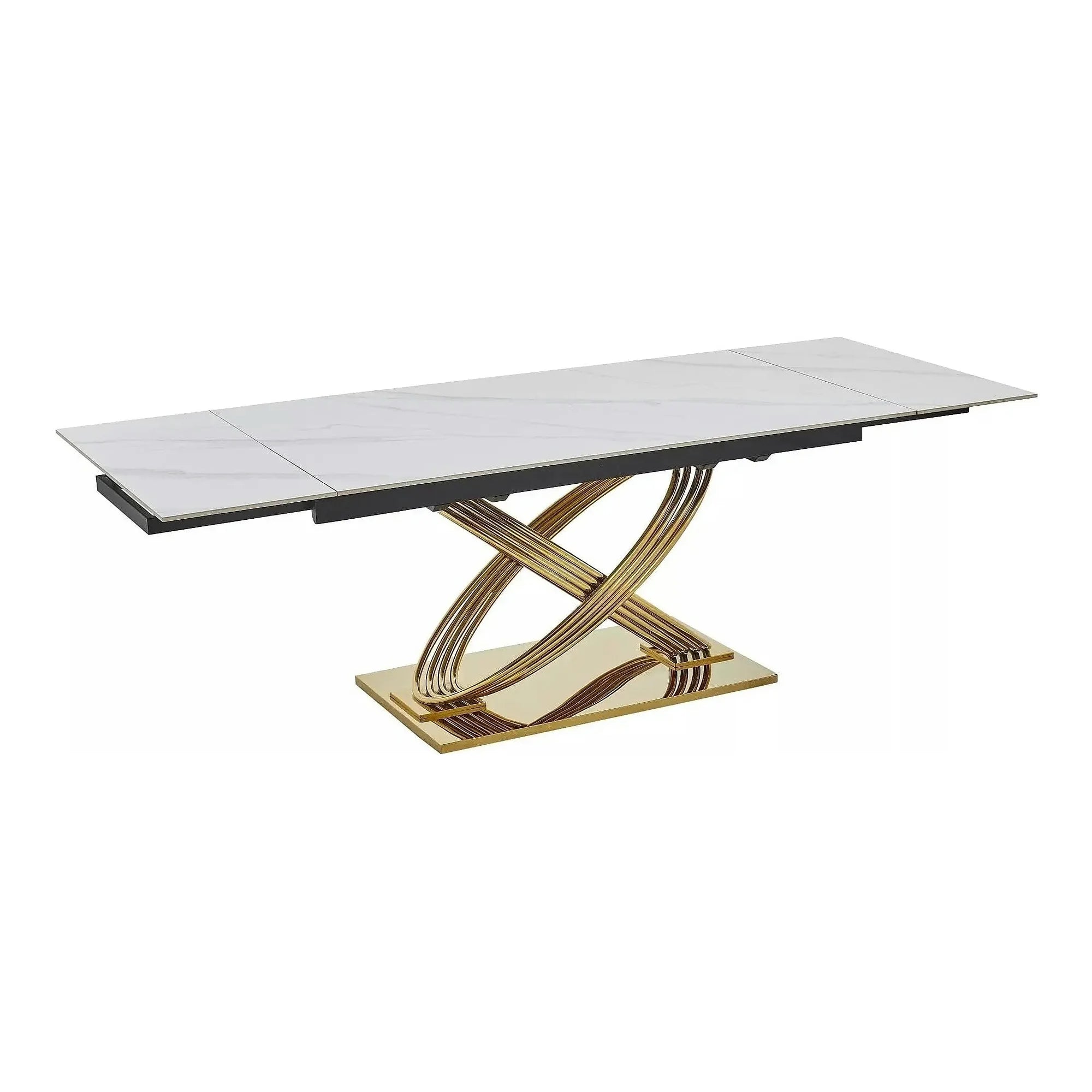 Masa extensibila HERMES II, alb cu efect de marmura/auriu, ceramica/metal, 160/240x90x75 cm