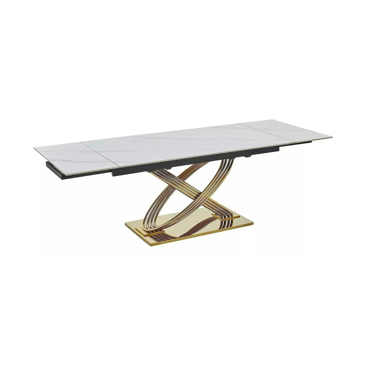 Masa extensibila HERMES II, alb cu efect de marmura/auriu, ceramica/metal, 160/240x90x75 cm