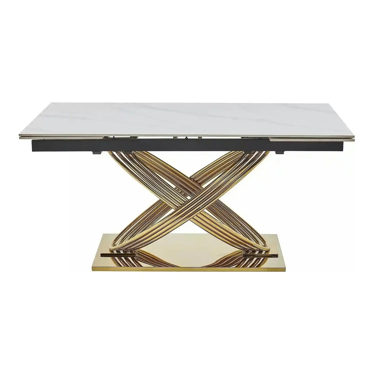 Masa extensibila HERMES II, alb cu efect de marmura/auriu, ceramica/metal, 160/240x90x75 cm