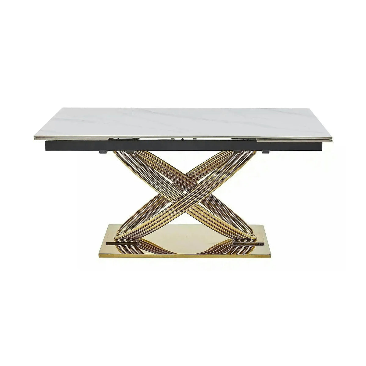 Masa extensibila HERMES II, alb cu efect de marmura/auriu, ceramica/metal, 160/240x90x75 cm