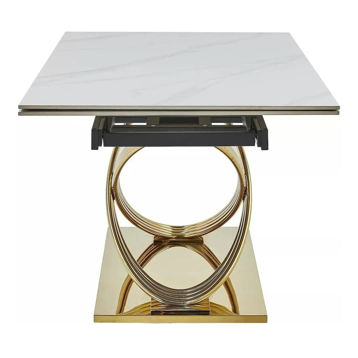 Masa extensibila HERMES II, alb cu efect de marmura/auriu, ceramica/metal, 160/240x90x75 cm