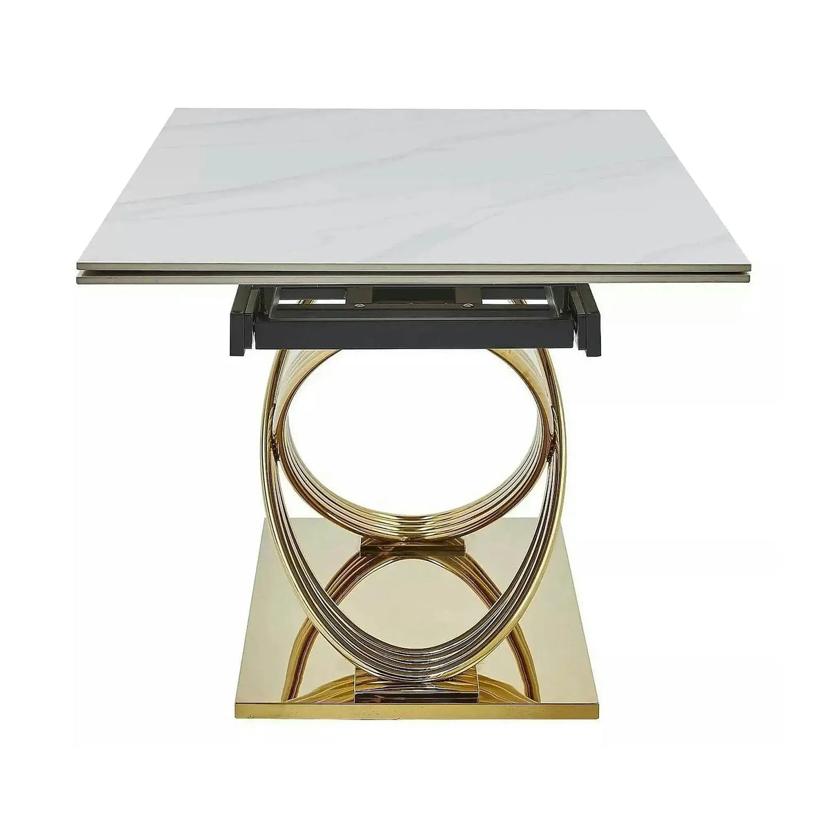 Masa extensibila HERMES II, alb cu efect de marmura/auriu, ceramica/metal, 160/240x90x75 cm