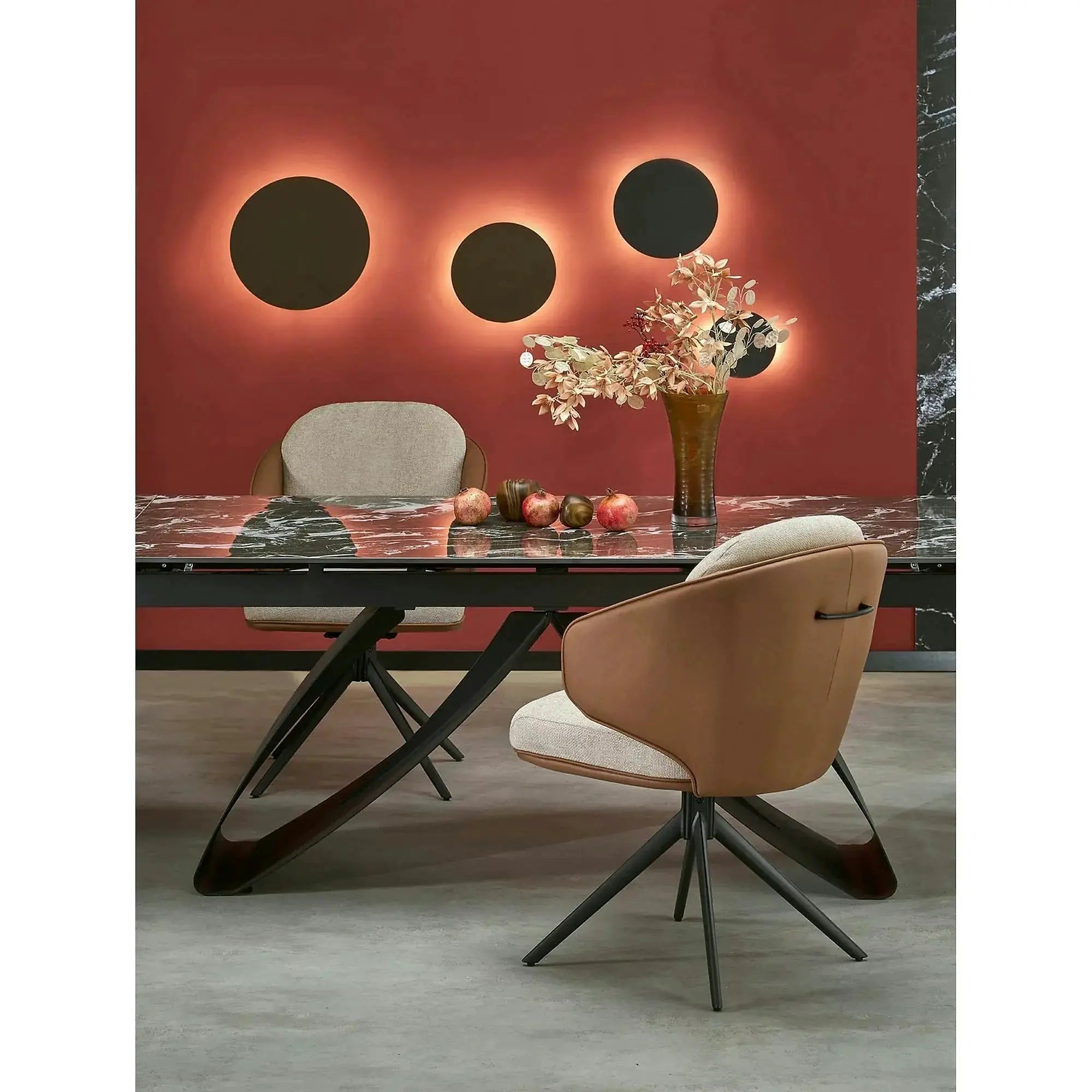 Masa extensibila HILARIO, negru, piatra sinterizata/metal, 180/260x90x75 cm