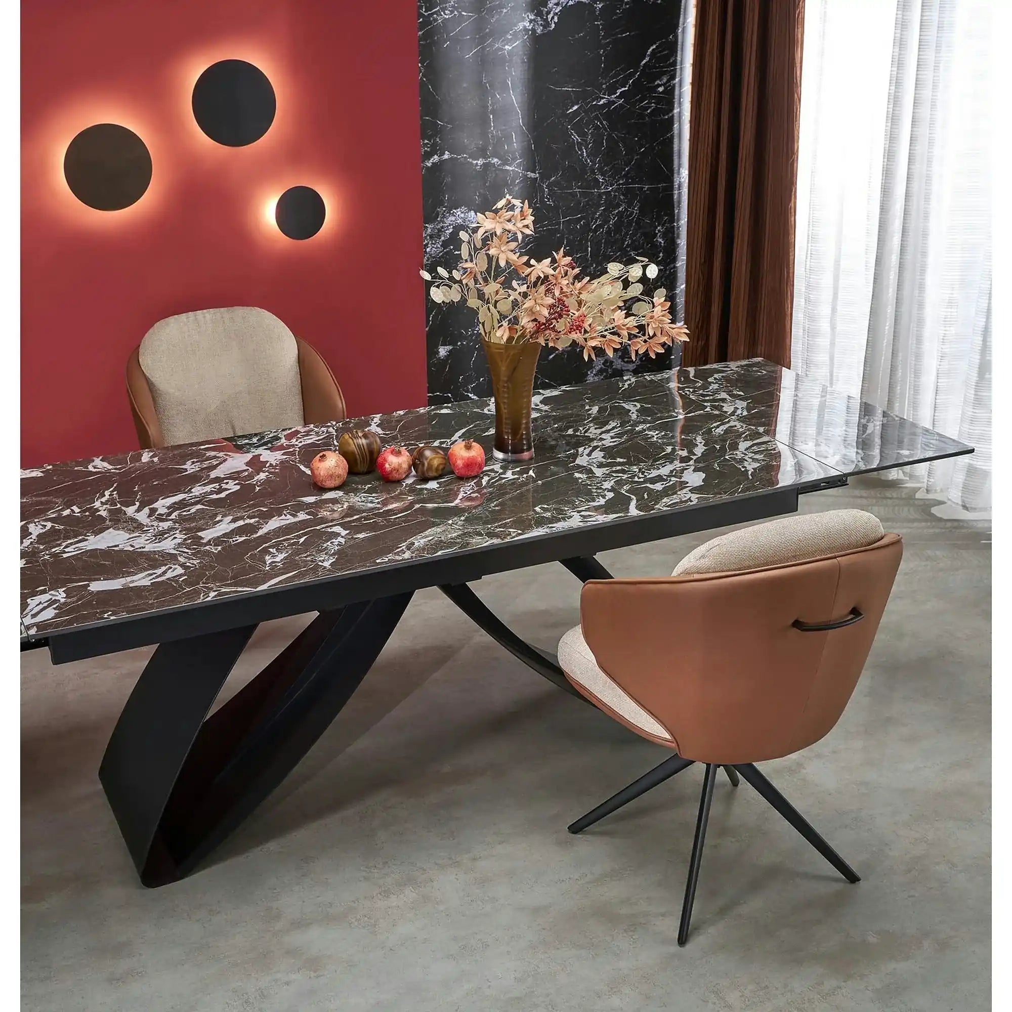 Masa extensibila HILARIO, negru, piatra sinterizata/metal, 180/260x90x75 cm