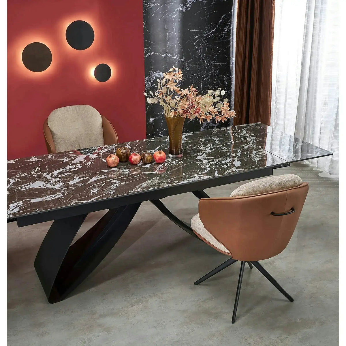 Masa extensibila HILARIO, negru, piatra sinterizata/metal, 180/260x90x75 cm