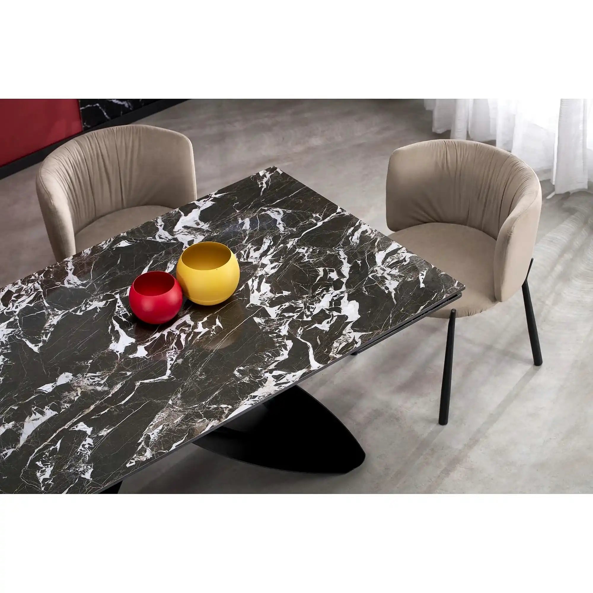 Masa extensibila HILARIO, negru, piatra sinterizata/metal, 180/260x90x75 cm