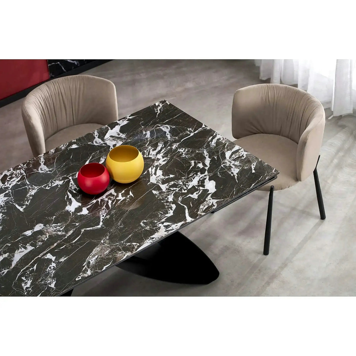 Masa extensibila HILARIO, negru, piatra sinterizata/metal, 180/260x90x75 cm