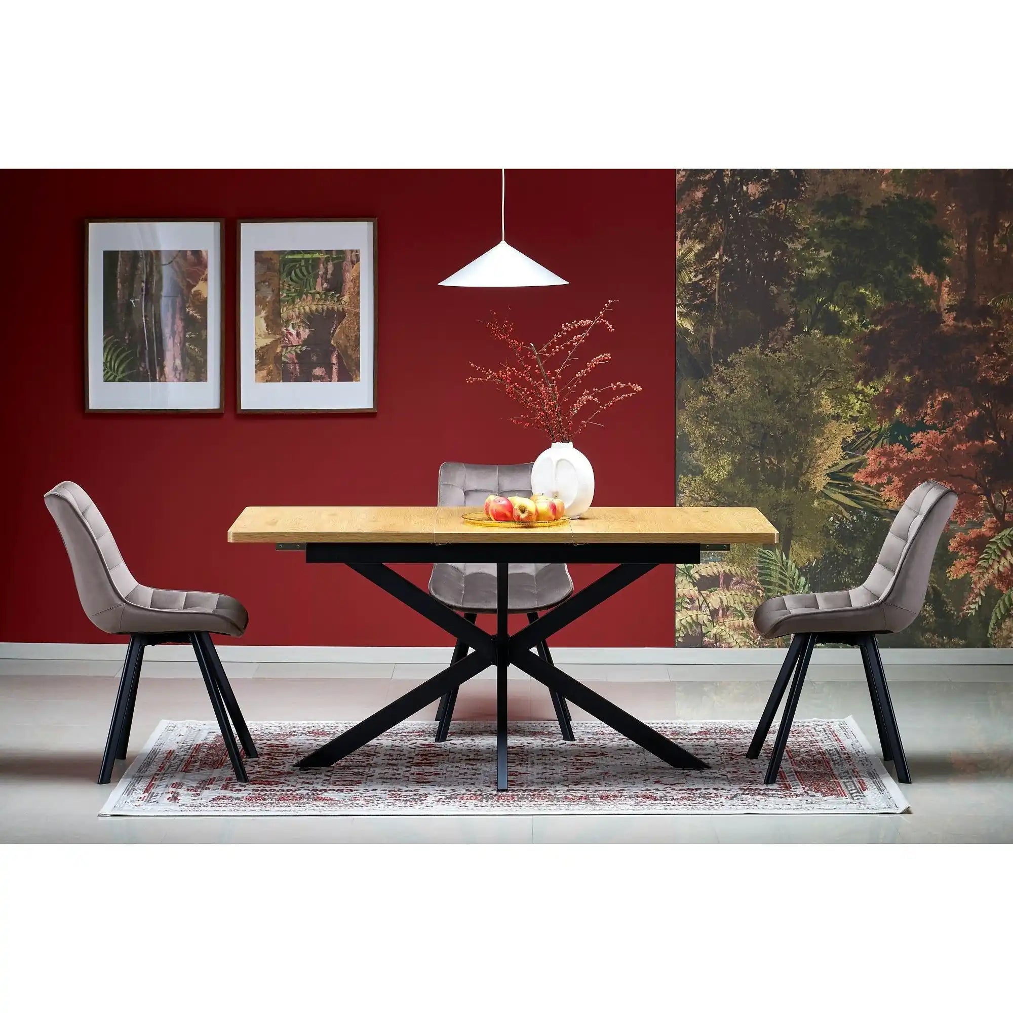 Masa extensibila HOLTER, stejar auriu/negru, 120/160x80x76 cm