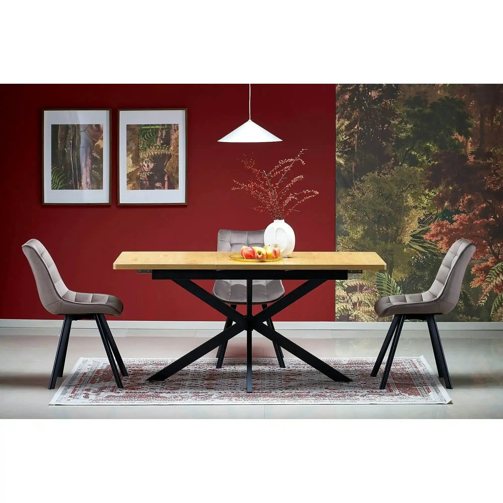 Masa extensibila HOLTER, stejar auriu/negru, 120/160x80x76 cm
