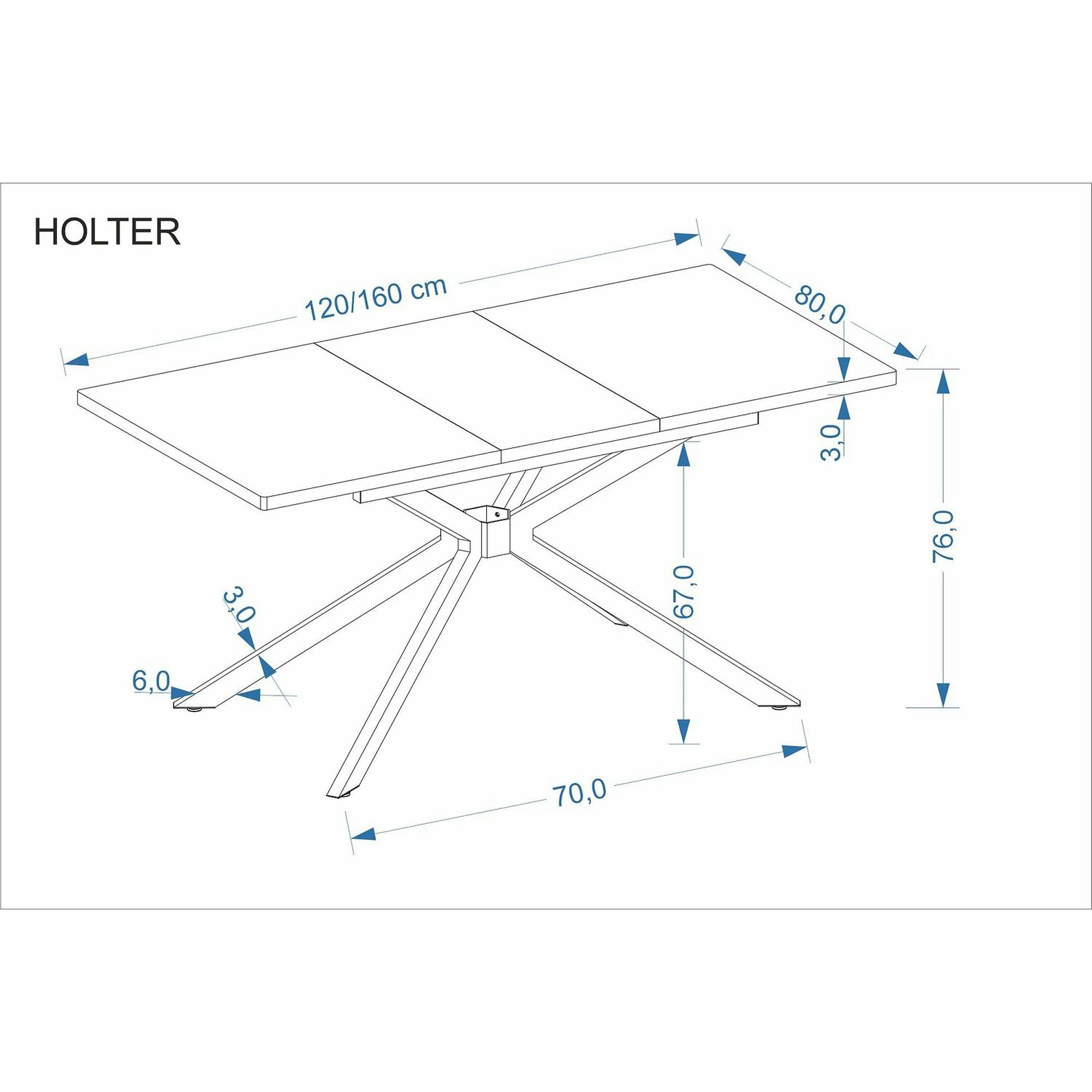 Masa extensibila HOLTER, stejar auriu/negru, 120/160x80x76 cm