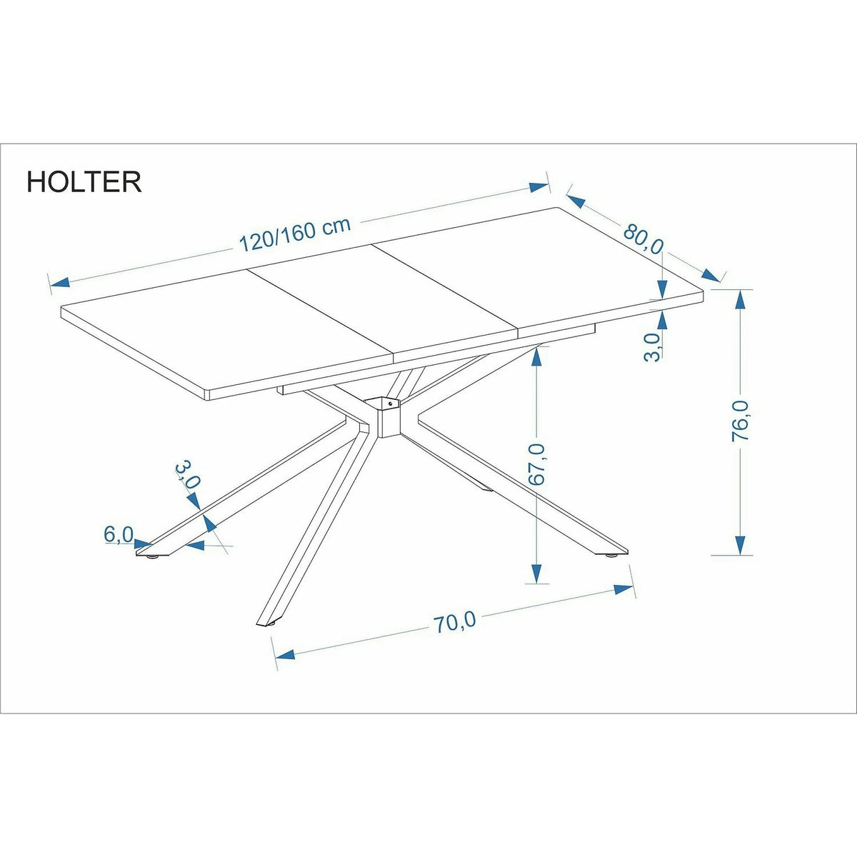 Masa extensibila HOLTER, stejar auriu/negru, 120/160x80x76 cm