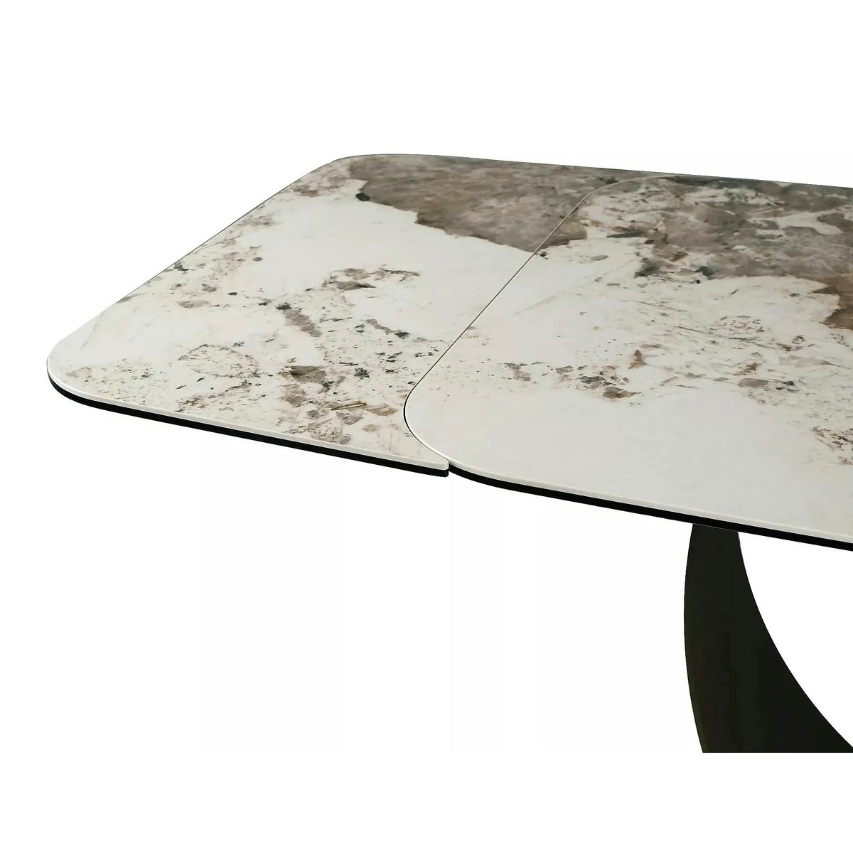 Masă extensibilă INFINITY, alb lucios/cupru, sticlă securizată/ceramică/metal, 160–240x95x76 cm