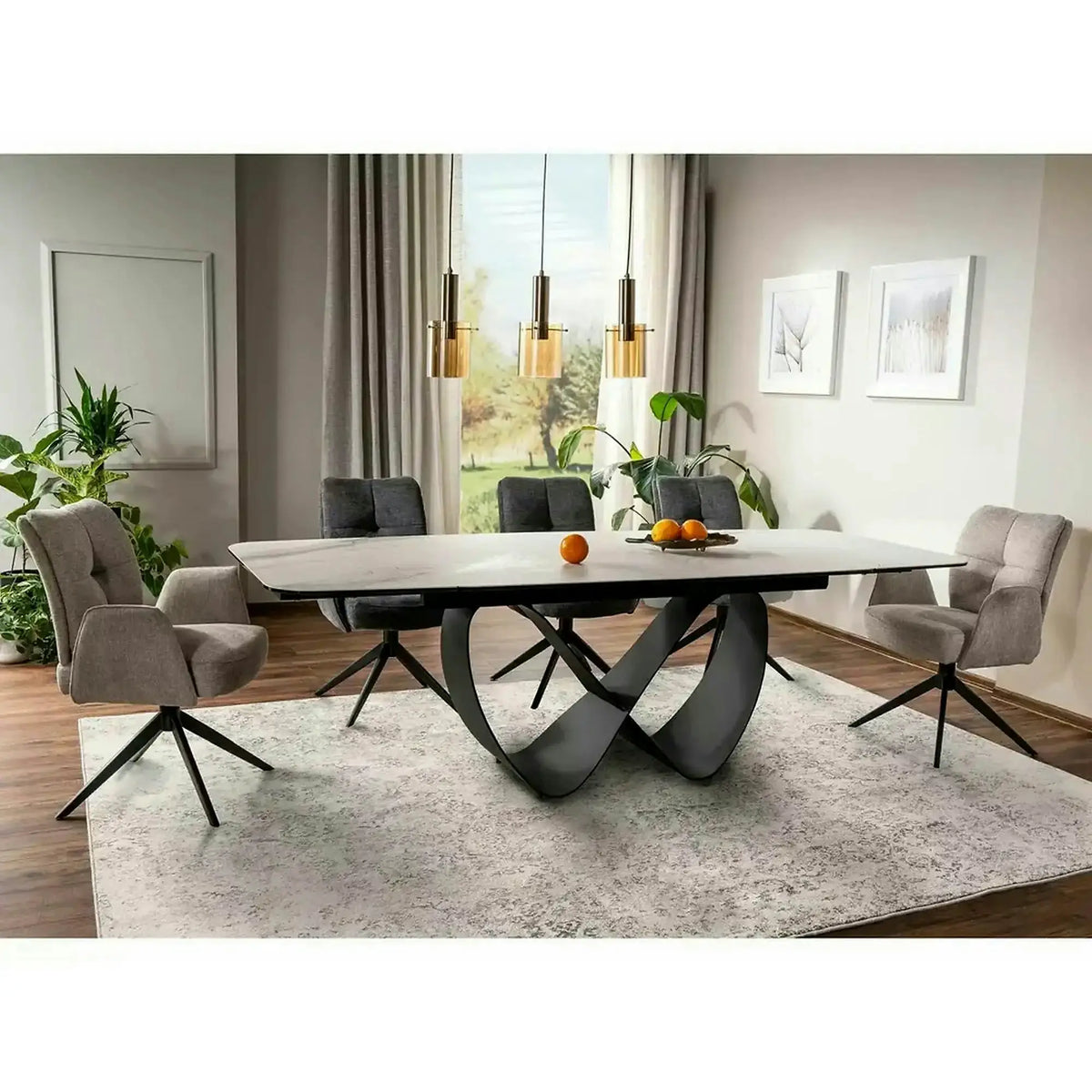 Masa extensibila INFINITY, alb/negru, sticla securizata/ceramica/metal, 160/240x95x76 cm