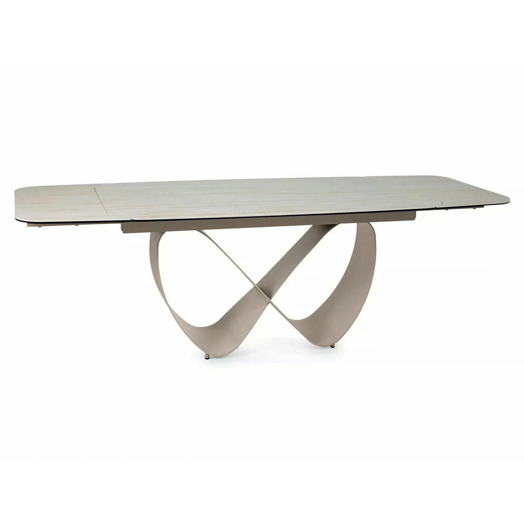 Masă extensibilă INFINITY, bej mat/cașmir, sticlă securizată/ceramică/metal, 160–240x95x76 cm