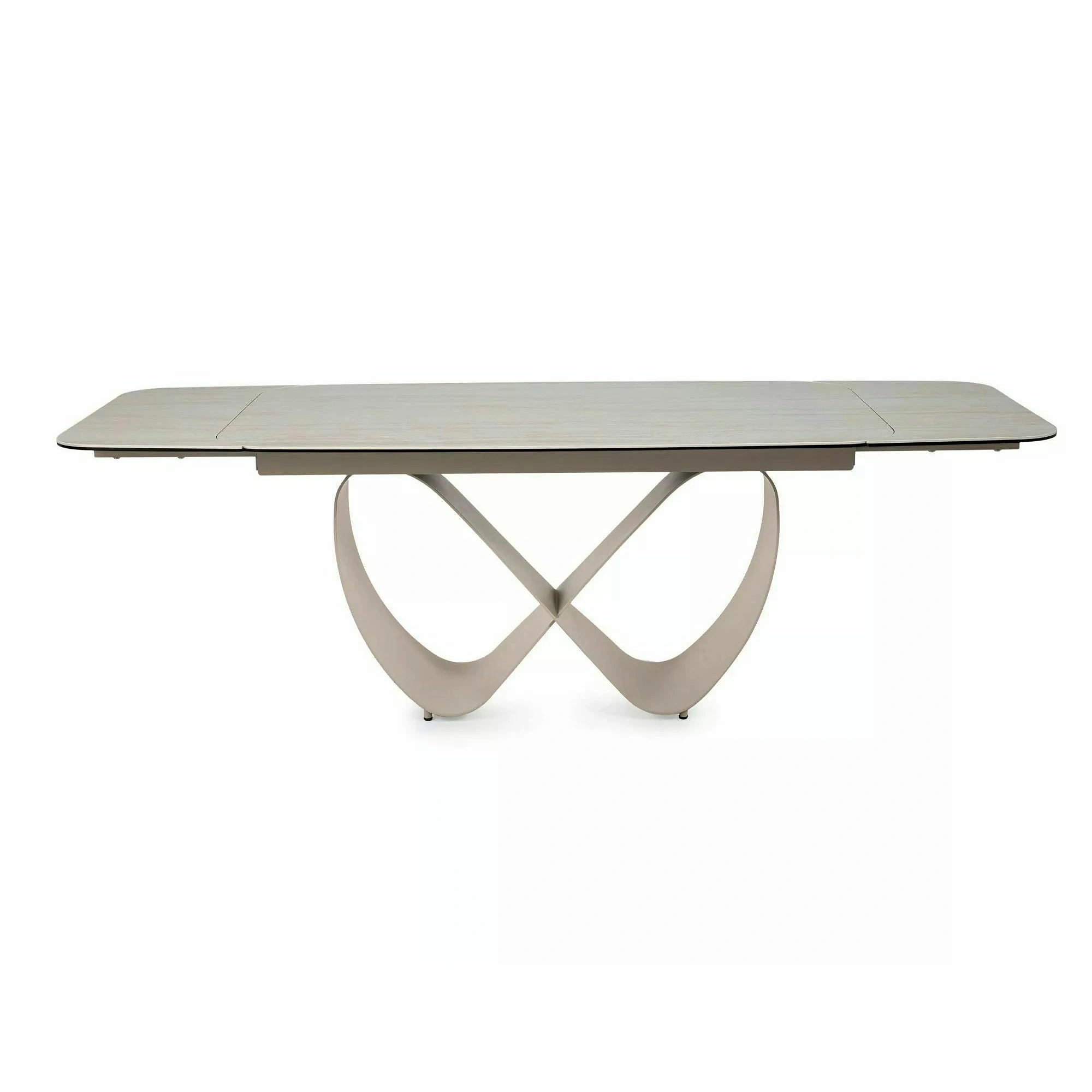 Masă extensibilă INFINITY, bej mat/cașmir, sticlă securizată/ceramică/metal, 160–240x95x76 cm