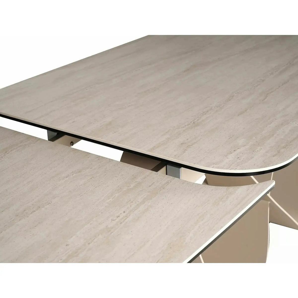 Masă extensibilă INFINITY, bej mat/cașmir, sticlă securizată/ceramică/metal, 160–240x95x76 cm