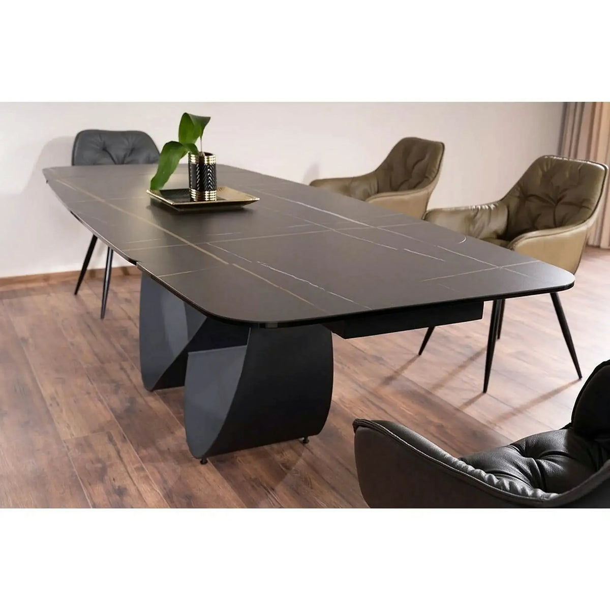 Masa extensibila INFINITY CERAMIC, negru, sticla securizata/ceramica, 160/240x95x76 cm