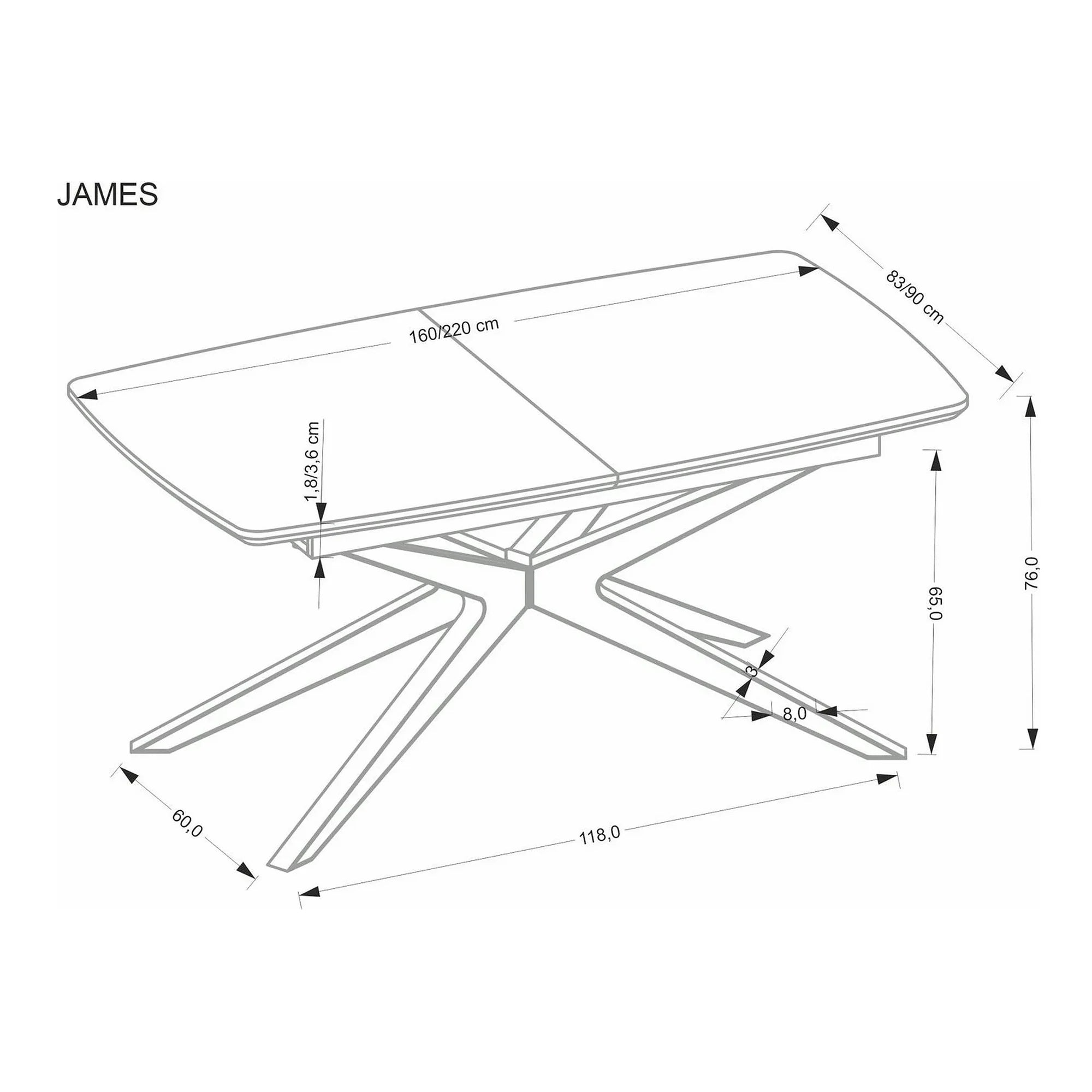Masa extensibila JAMES, stejar/negru, 160/220x90x76 cm