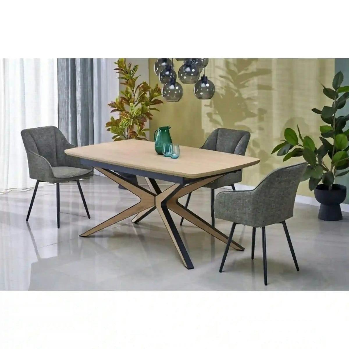 Masa extensibila JAMES, stejar/negru, 160/220x90x76 cm
