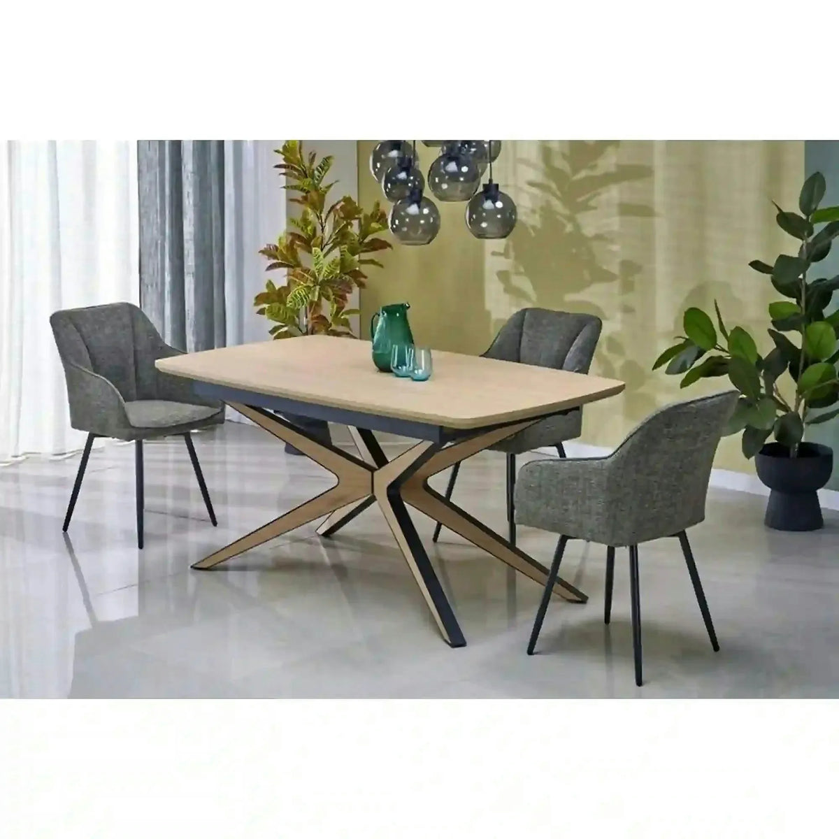 Masa extensibila JAMES, stejar/negru, 160/220x90x76 cm