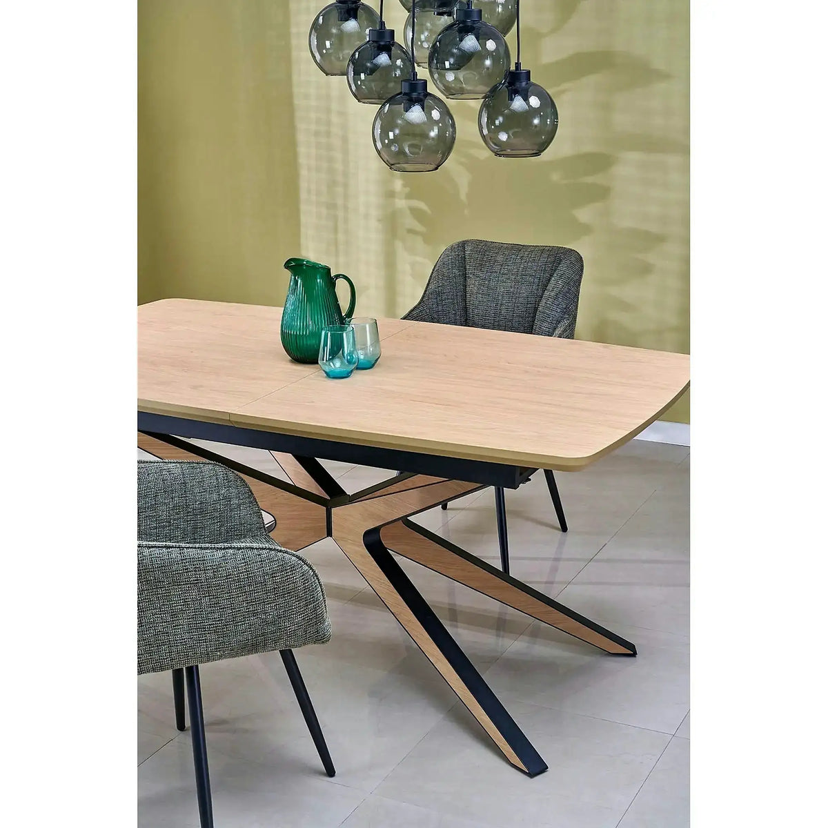 Masa extensibila JAMES, stejar/negru, 160/220x90x76 cm