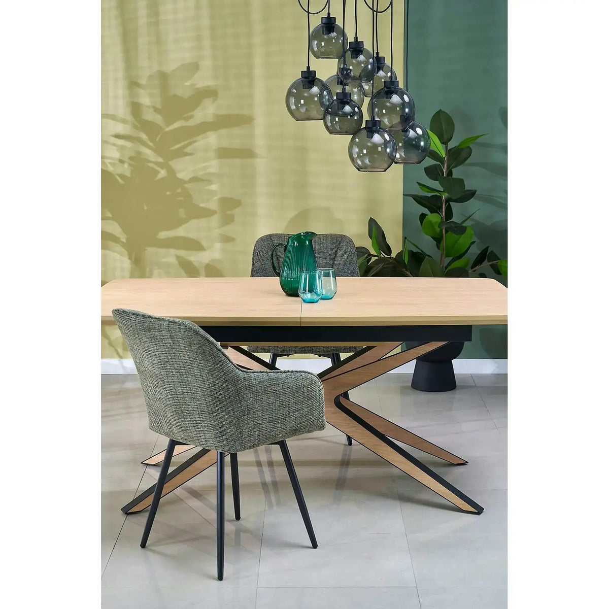 Masa extensibila JAMES, stejar/negru, 160/220x90x76 cm