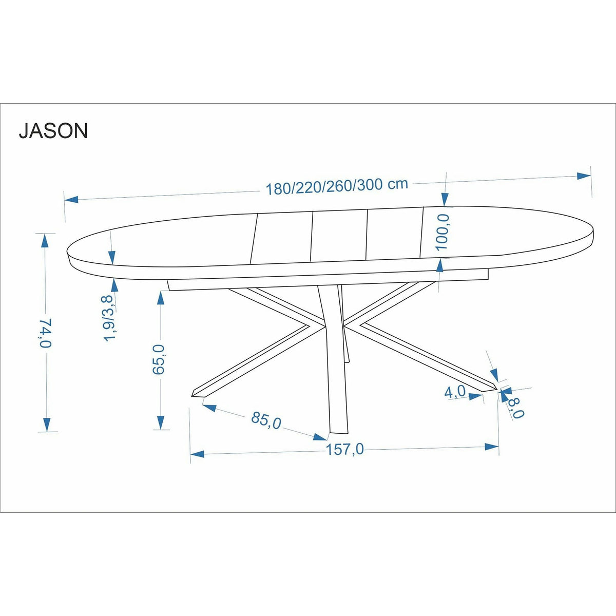 Masa extensibila JASON, nuc/negru, 180/300x100x74 cm
