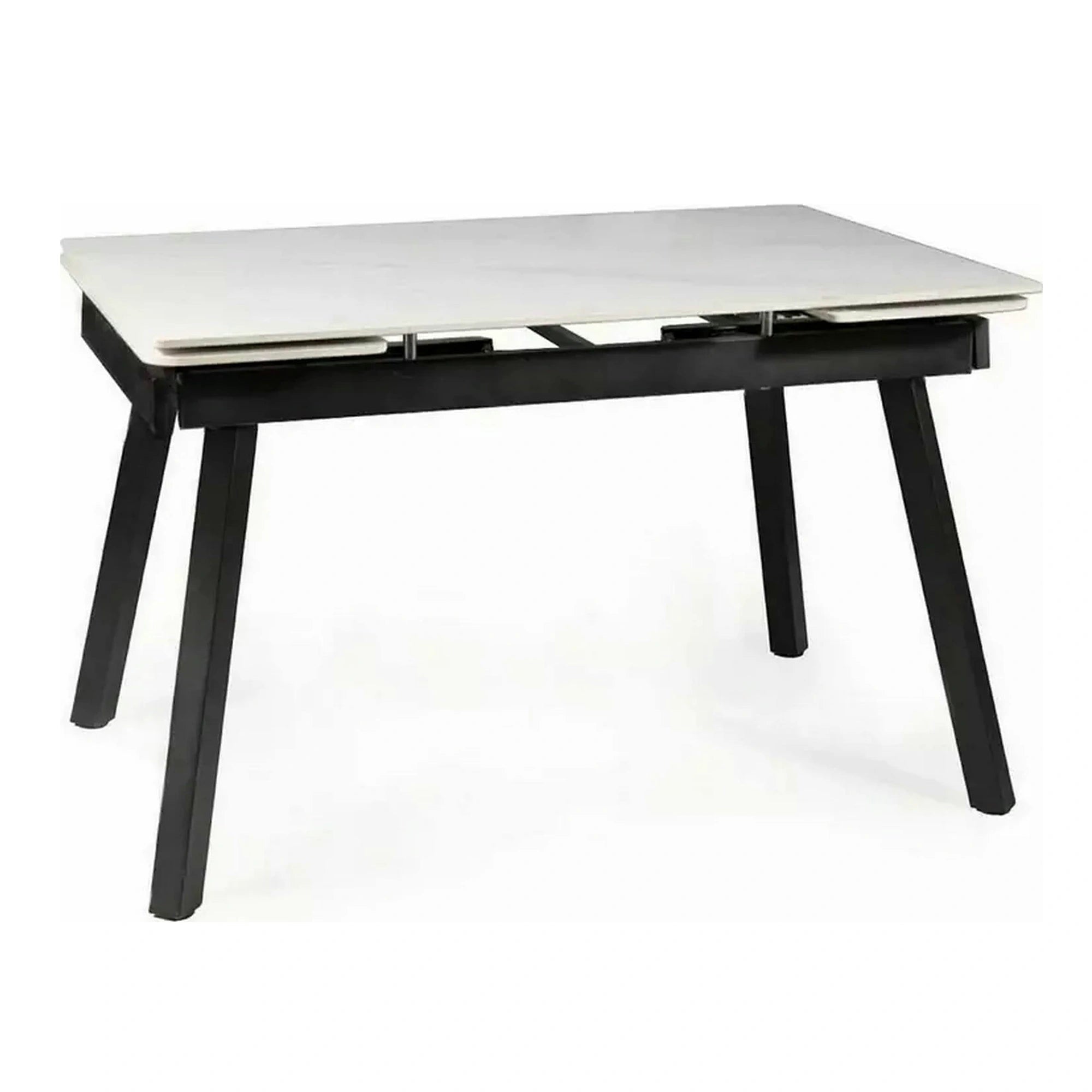 Masa extensibila JOHN, crem cu efect de marmura/negru mat, ceramica/metal, 120/180x85x76 cm