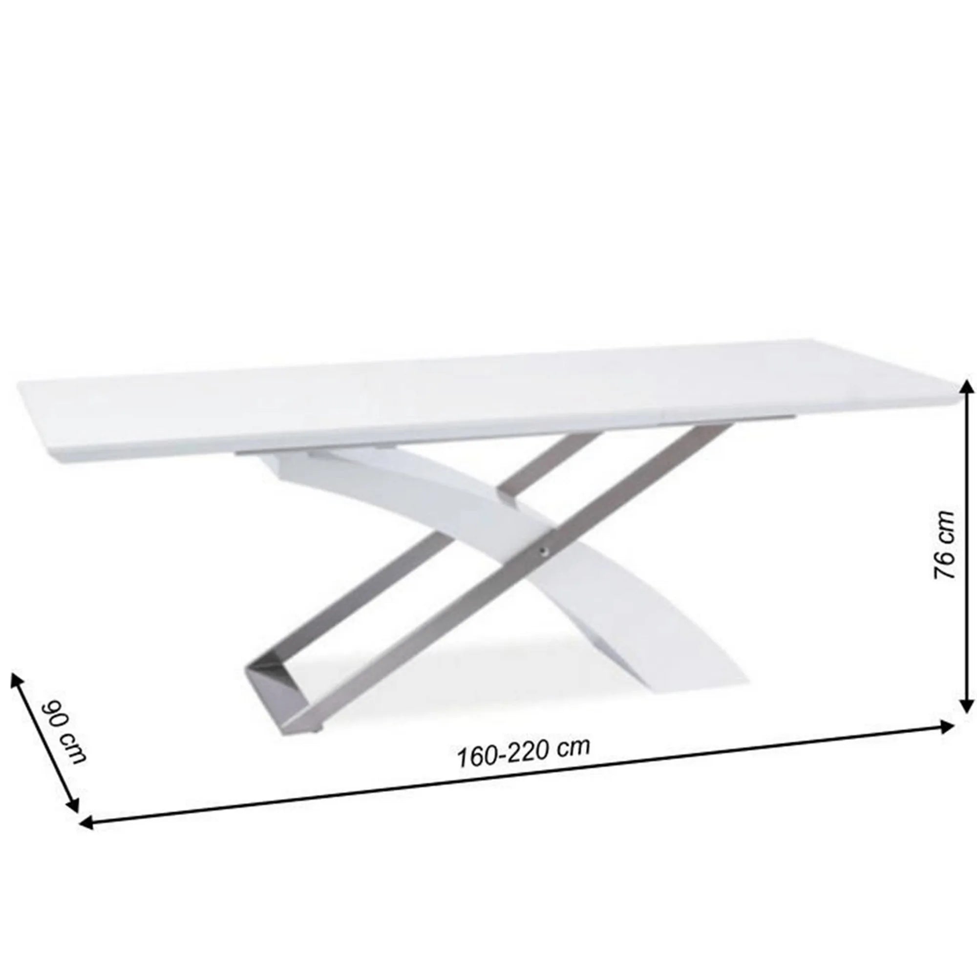 Masa extensibila KROS, alb/crom, 160/220x90x76 cm